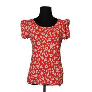 Manoukian red blue print short puff sleeves top size Medium